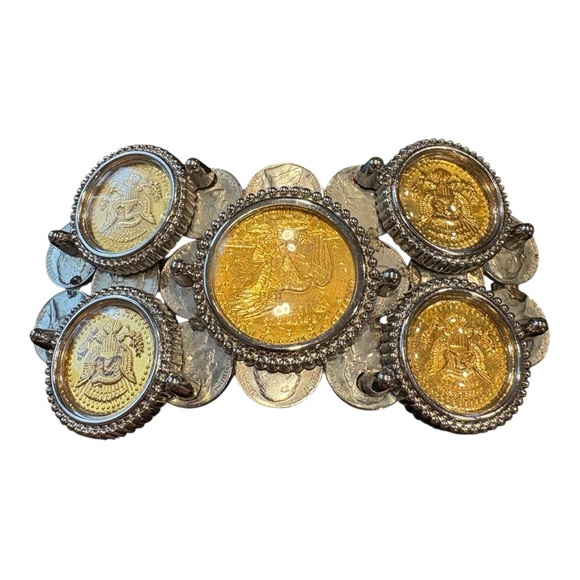 Vintage Coin Belt Buckle – artisan made Gold & Silver Tone Statement Piece J11